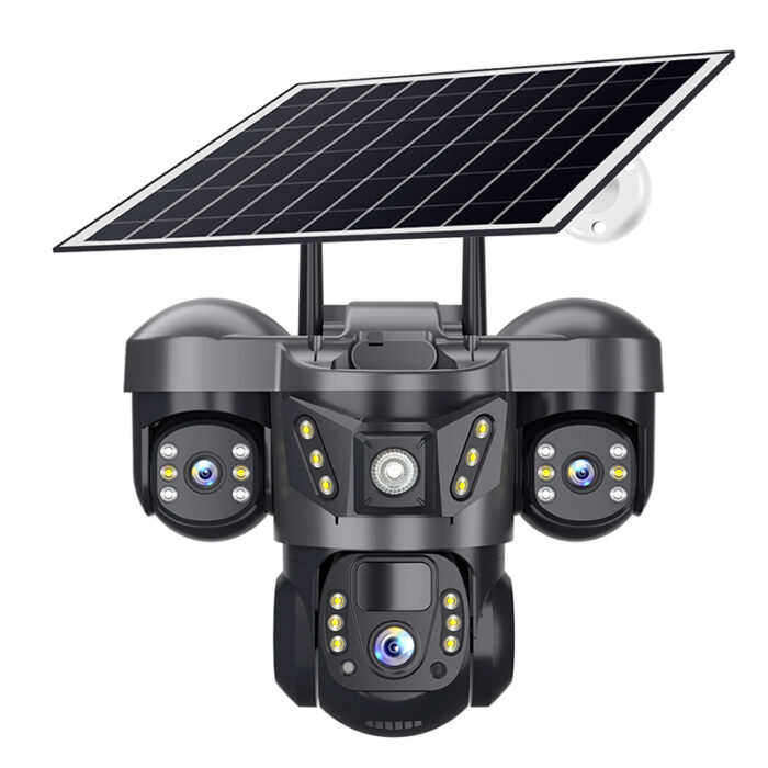 Caméra Surveillance Triple Objectif Solaire 4G: Sécurité Totale V380pro