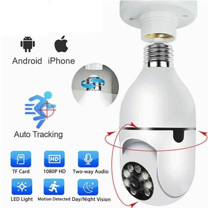 Caméra Ampoule Intelligente 360° WiFi - Sécurité et Surveillance à Domicile (E27, 1080p)