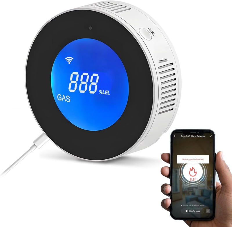 Détecteur de Gaz WiFi Tuya – Capteur Intelligent avec Alarme Sonore et Alertes Smartphone