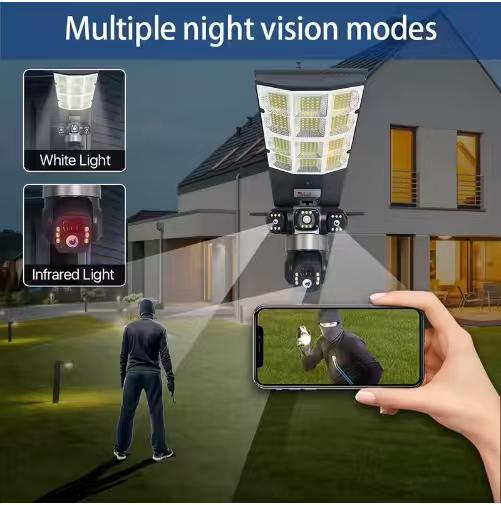 Caméra de Sécurité 360° avec Lampadaire Solaire d'Extérieur 4G