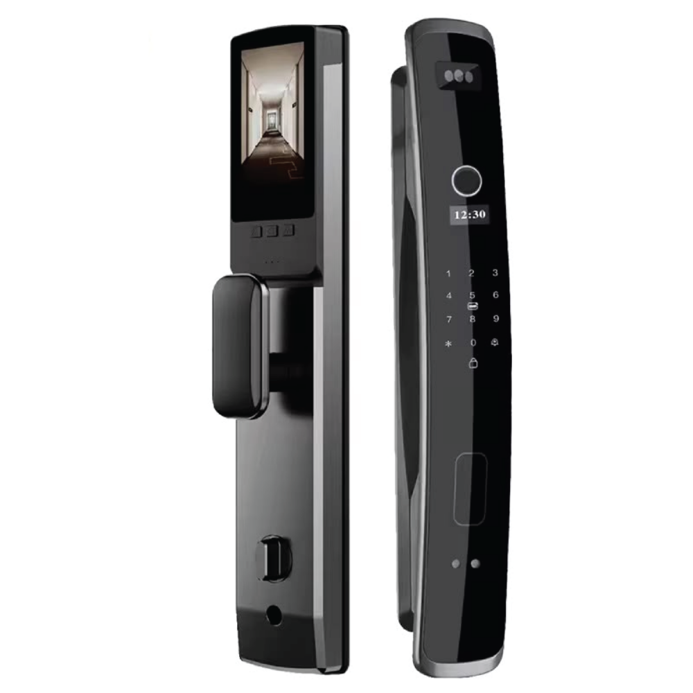 Serrure Connectée Black Luxury – Reconnaissance Faciale 3D, Écran Interne & Visiophone HD